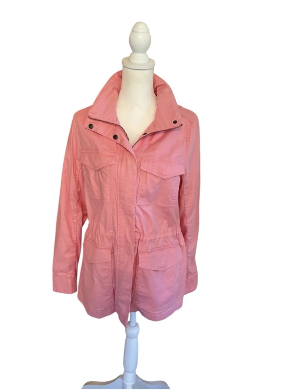 Land’s End Women’s Peach Hideable Hood Outdoor Military Utility Jacket Sz Small